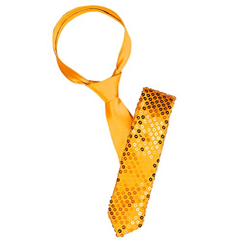 Allegra K Men's Sequin Ties Self Tied Shine Skinny Necktie Fashion Tie Sparkly for Disco Party Costume One Size Yellow