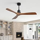 Sofucor Ceiling Fan no Lights, 52 Inch Low Profile Flush Mount Modern Wood Ceiling Fan with Remote for Indoor Farmhouse Bedroom Living Room Outdoor Patio Porch, Reversible DC Motor, Noiseless