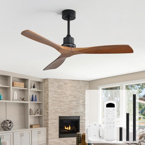 Sofucor Ceiling Fan no Lights, 52 Inch Low Profile Flush Mount Modern Wood Ceiling Fan with Remote for Indoor Farmhouse Bedroom Living Room Outdoor Patio Porch, Reversible DC Motor, Noiseless