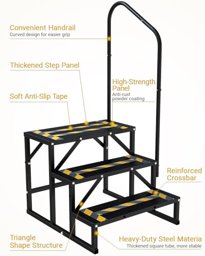 Image of RV Mobile Home Steps with Handrail, 3-Step Camper Entry Stairs