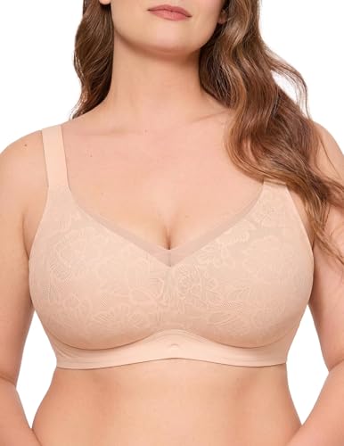Image of Vertvie Wireless Jelly Bra Seamless Supportive Crossover | Full Coverage & Lift, Mesh V-Neck, No Underwire, Back Smoothing, Push Up, Plus Size, All-Age Comfort, Everyday T-shirt Bra