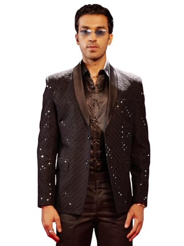 Image of VASTRAMAY Men's Black Schiffli Blazer - M VASMCT024BL 38