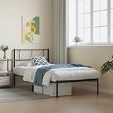 LoogCape Bettgestell mit Kopfteil, Robustes Metallbett Schwarz 107x203 cm, Stahlrahmen für Schlafzimmer, Gästebett mit Stauraum, stabile Unterstützung