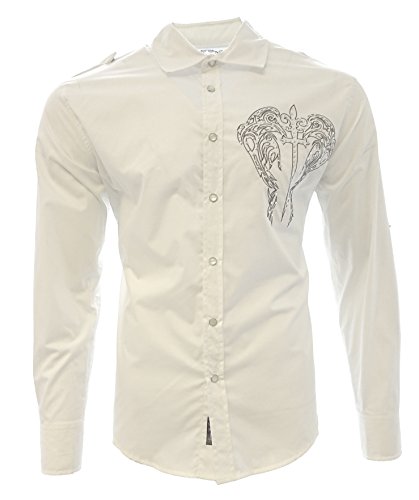 Zava Fashion Cowboy Shirt Long Sleeve_Camisa Vaquera Western Wear with Embroidered Design (White, Large)