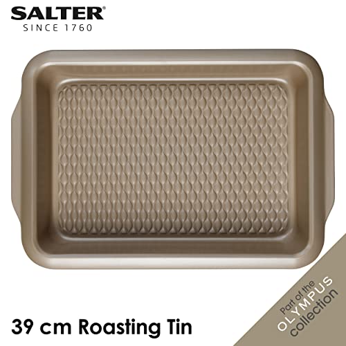 Salter BW11120EU7 Roasting Pan, Non-Stick Carbon Steel Roaster, Deep Baking Tray for Meats, Vegetables, Brownies, Large Oven Pan with Textured Base, PFOA-Free, Olympus Collection, Gold, 39 cm - Image 3