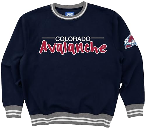 Blue 84 Standard NHL Officially Licensed Varsity Rib Crewneck Sweatshirt Twill Embroidery, Team Color