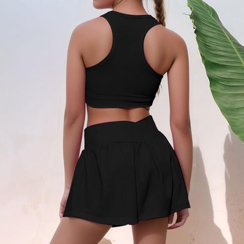 Girls Athletic Sets Toddler Girl's 2 Piece Workout Outfits Crop Tank Tops and Skort Skirt Set Lightweight Dance Outfit3