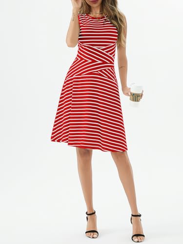 Image of PerZeal Women's Summer Casual Dresses 2025 Sleeveless Striped Mini Dress High Waisted A Line Party Dresses