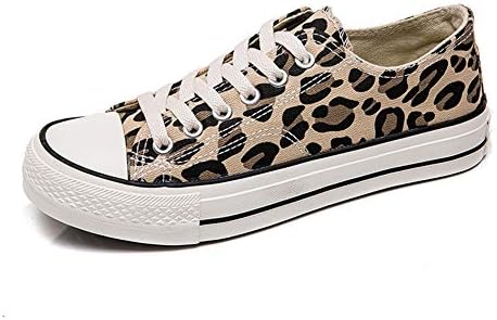 chegong Women's Canvas Lace Up Sneakers Leopard Casual Skateboarding Shoes (39=US 7.5(Length: 24.5cm/9.65"), Low Top)