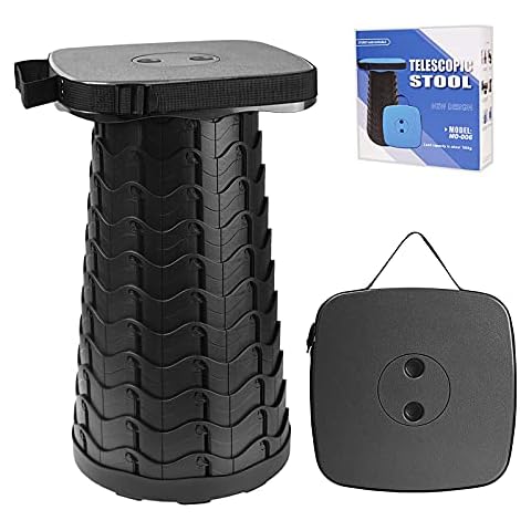 FIEMACH Upgraded Portable Telescopic Stool with Larger Seat - Retractable Square Camping Stool for Adults, Telescoping Collapsible Lightweight Compact Stool (Black) Cover