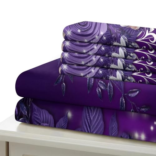 Linge de lit imprimé 3D durable et confortable en microfibre violette
