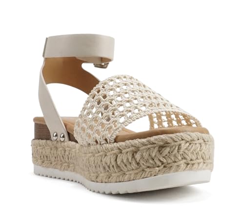 Image of Soda Topic Open Toe Buckle Ankle Strap Espadrilles Flatform Wedge Casual Sandal