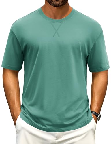 Cotrasen Men's T Shirts Cotton Drop Shoulder Short Sleeve Shirts for Men Casual Soft Comfort Loose Fit Mens Summer Tee Shirts