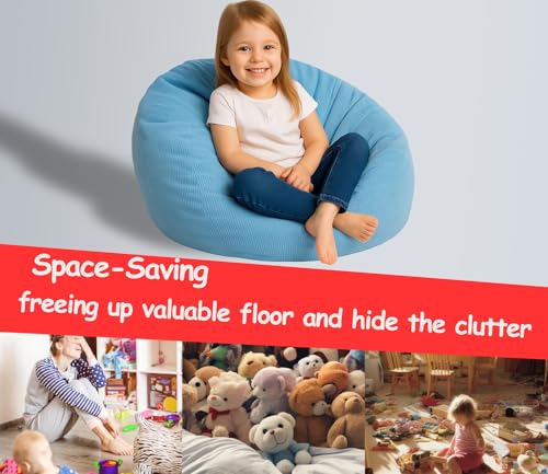 Image of Stuffed Storage Bean Bag (No Filler) Keep Your Plush Toys More Organized Teens Children Lazy Playroom Perfect Ultra Soft Beanbag Washable Space Save Organizer Blue