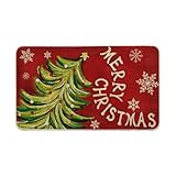 Artoid Mode Xmas Tree Merry Christmas Doormat, Snowflake Winter Home Decor Low-Profile Switch Rug Door Mat Floor Mat for Indoor Outdoor 17x29 Inch