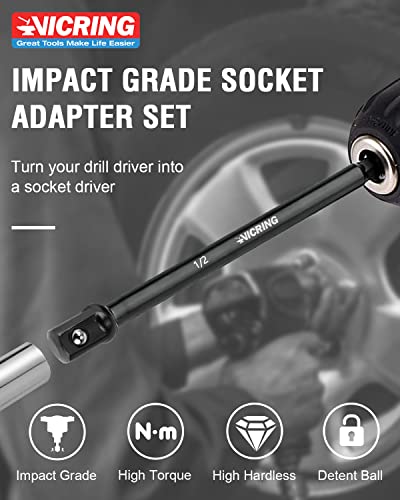 Impact Socket Adapter Set Impact Driver Socket Extension Set 1/4 3/8 1/2 Drive Socket Adapter For Drill Hex Shank Socket Driver Set Turn Impact Drill Into High Torque Impact Wrench (6Pcs, 3" & 6") #TOP2