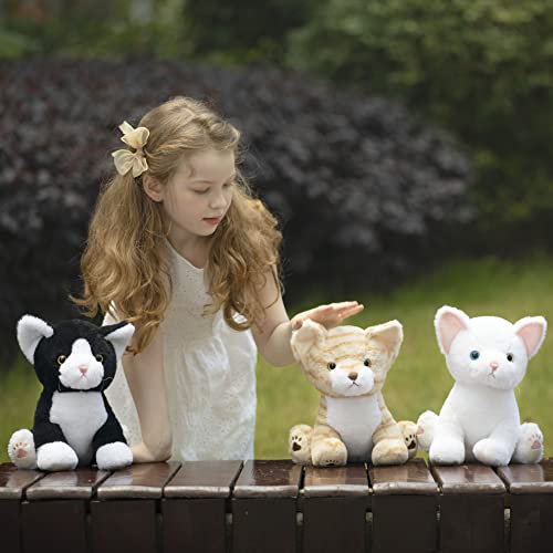 Karister 3 Cats Stuffed Animals,Golden Tabby Cat Toy&White Cat Plush&Black And White Kitten Plush #TOP1