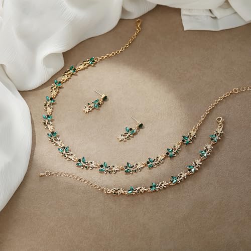 Pendientes colgantes verdes y conjunto de collar de boda 4