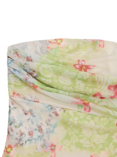 Image of Milumia Girl's Floral Ruched Tube Top Strapless Lettuce Trim Split Hem Bandeau Tops
