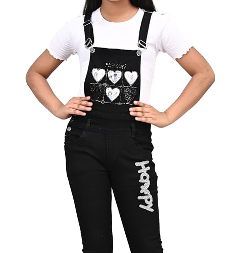 Image of FNOCKS Girls Dungaree Casual Wear Slim FIT Trendy Denim Capri Dungaree (Black)