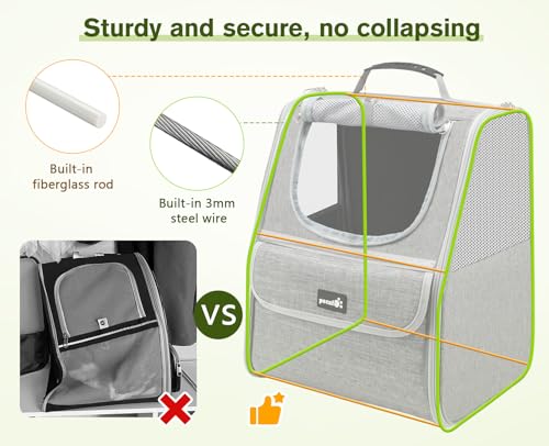 pecute Katzenrucksack Haustier Rucksack mit Netzfenster, Tragbare und Faltbare Katzentasche, Atmungsaktive und Leichte Hundetasche, Multifunktionales Ausgehen Reisen Hellgrau bis 6 kg