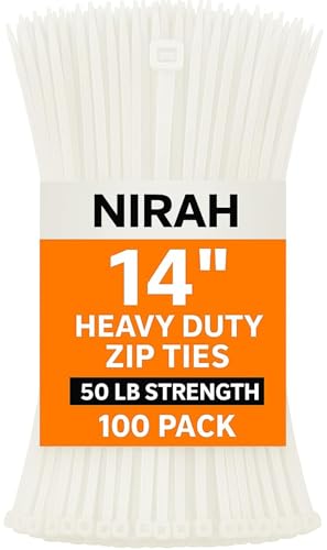 Zip Ties 14 inch Clear White 50 lbs Strength PA 66 Nylon UV resistant Self-locking Multi-purpose Long Cable Ties Wire Ties Heavy Duty Ties for Office Home Outdoors Cable Management by Nirah