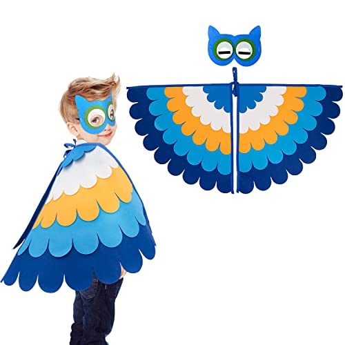 D'oiseau Habillage De Hibou, Costume D'ailes D'oiseaux Pour Enfants, Masque pour Les Yeux et Ailes en Feutre, Costume d'ailes D'oiseau pour Enfants avec Masque De Hibou, Déguisement Oiseau (Bleu) Cover