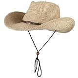 GEMVIE Men and Women Summer Cowboy Hat Crushable Western Straw Cowgirl Hat with Windproof Rope Straw Sun Hats Coffee