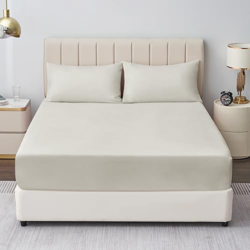Aisbo Spannbettlaken 180x200cm Bettlaken Boxspringbett - Bett Laken Beige 180x200 aus Premium Mikrofaser… – Ansicht 2