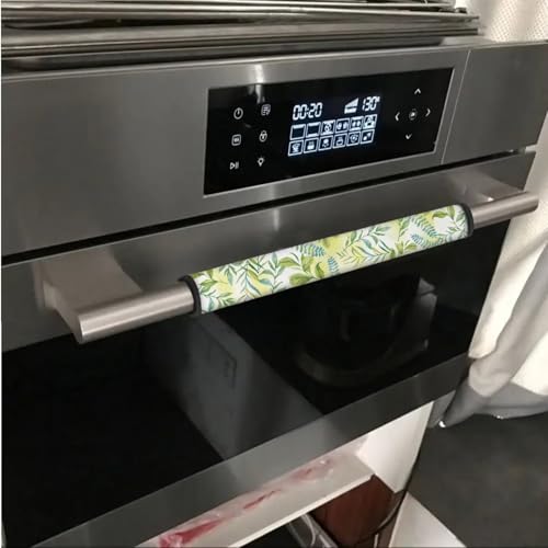 Image of 6 PCS Fridge Oven Door Handle Covers Washable Microwave Dishwasher Door Cloth Protector Anti Slip Water-Resistant Easy Installation Keep Off Smudges, Fingerprint, Stain, Leaf Green