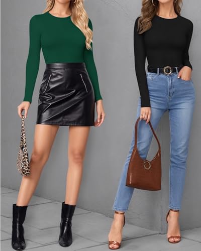 Image of MANGOPOP Womens Bodysuit Long Sleeve Crew Neck Body suit for Women Ribbed Bodysuits Shirts
