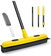 Dolanx Rubber Broom with Squeegee, Pet Hair Removal 52.8 inches Long Handle, Push Fur Remover Too...