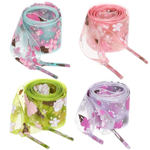 GOOTRADES 4 Pairs Flat Lace Shoelaces with Flower Prints for Kids, Youths & Women's Sneakers,120cm /47 inch (4 Colors-set)