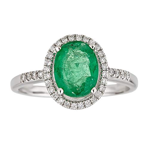 Gin & Grace 14K White Gold Natural Zambian Emerald Ring with Natural Diamonds for women | Ethically, authentically & organically sourced Oval-Cut Emerald hand-crafted jewelry for her | Emerald Ring for women.