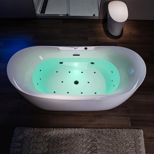 WOODBRIDGE 72" x 35-3/8" Whirlpool Water Jetted and Air Bubble Freestanding Heated Soaking Combination Bathtub with LED control panel,Matte Black drain and overflow,BM-400