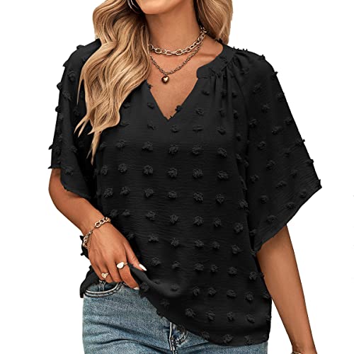 Vanberfia V Neck Ruffle Sleeve Blouse Flowy Shirts Dressy Summer Casual Women Tops…(M,S2687-7) #TOP3
