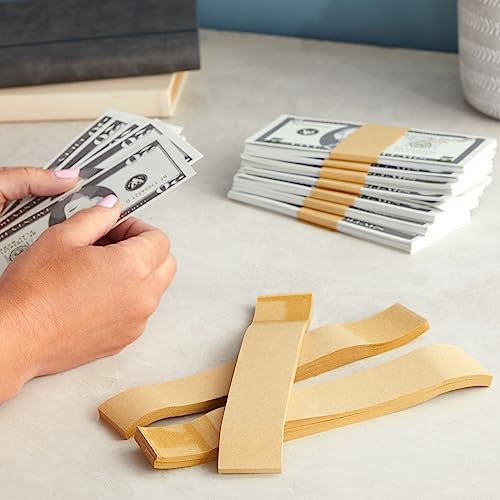 Okuna Outpost 500 Pack Kraft Paper Money Bands for Cash - Adhesive Currency Straps - Bill Wrappers - Blank Cash Straps (7.7 x 1.25 Inch) - Thumbnail 2