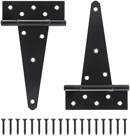 8" T-Strap Door Hinges Heavy Duty Tee Shed Gate Hinges Black Wrought Hardware Rustproof for Gate,Barn Door Gates,Wooden Fences,Yard Door(8 inch, 2 PCS)