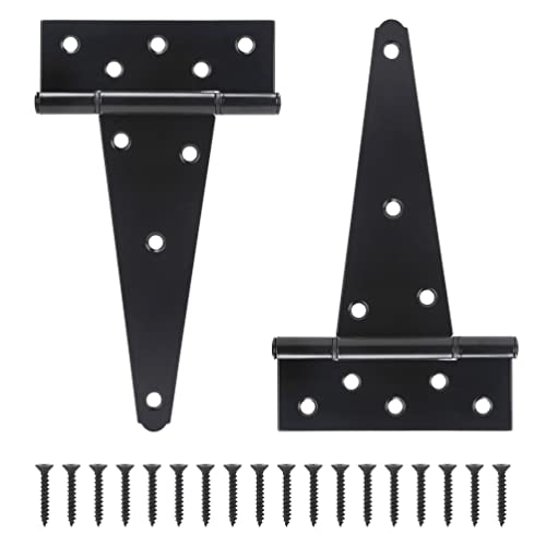 8" T-Strap Door Hinges Heavy Duty Tee Shed Gate Hinges Black Wrought Hardware Rustproof For Gate,Barn Door Gates,Wooden Fences,Yard Door(8 Inch, 2 Pcs) #TOP1