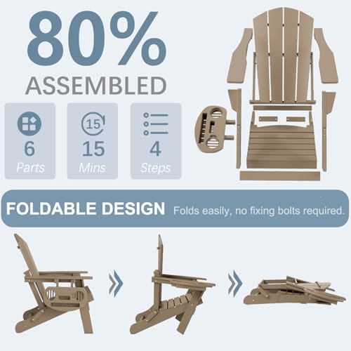 NAVINE Adirondack Chair Set of 4, HDPE Folding Adirondack Chair with Multifunctional Cup Holder, Weather Resistant Fire Pit Chair for porches, patios, poolsides, Decks. - Thumbnail 7