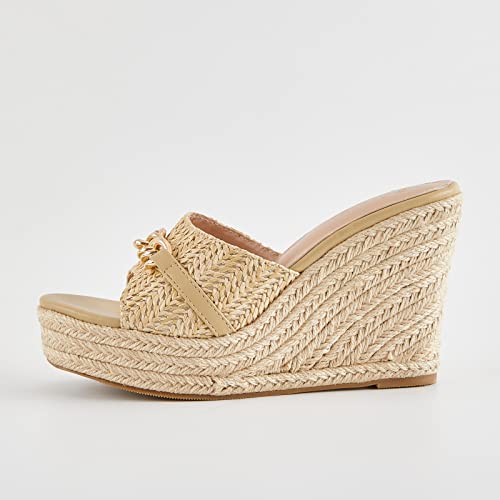 Image of Coutgo Women's Wedge Sandals Platform Espadrille Heel Chain Slip On Casual Summer Slides
