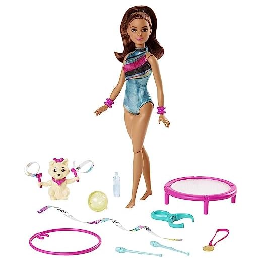 Barbie Gymnast Playset, Spin 'N Twirl Teresa Doll Flips & Spins Hoops, Pet Has Bouncing Trampoline & Waves Ribbons, Themed Accessories (Amazon Exclusive)