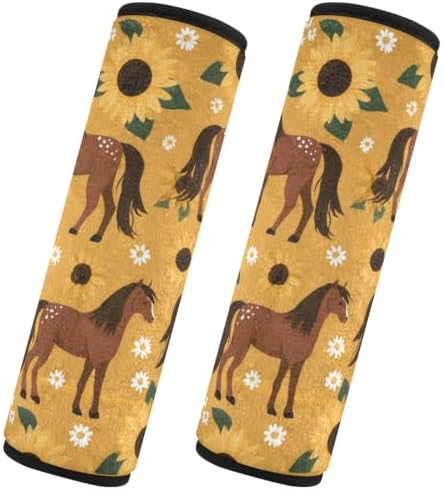 Seat Belt Covers 2 Pack Horses Yellow Sunflowers (2) Car Seat Strap Covers Super Soft Car Seat Neck Cover for Boys Girls Adults Babies S - 1