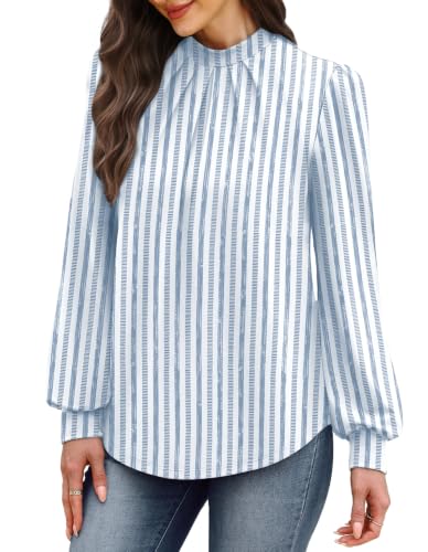 Image of WIHOLL Long Sleeve Shirts for Women Mock Neck Tops Pleated Front Blouses Dressy Casual Spring Fall Clothes 2026 Fashion