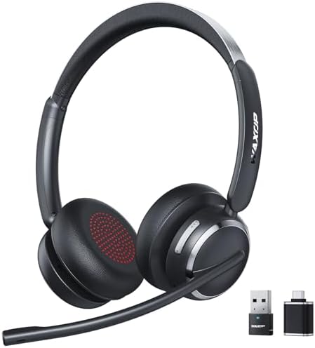 Wireless Headset with Mic for Work, USB A/C Dongle, Bluetooth 6.0 Headset with AI Noise Cancelling Microphone, Wireless Headphones with Mic Mute & 65H, Wireless Headset for PC/Computer/Laptop/Teams