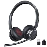 Wireless Headset with Mic for Work, USB A/C Dongle, Bluetooth 6.0 Headset with AI Noise Cancelling Microphone, Wireless Headphones with Mic Mute & 65H, Wireless Headset for PC/Computer/Laptop/Teams