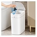 MOPALL Rechargeable Bathroom Trash Can,Motion Sensor Trash Can Automatic Touchless,White 3.5 Gallon Smart Garbage Can with Lid,Auto-Adsorption Slim Small Waste Basket for Bedroom,Bathroom,Kitchen