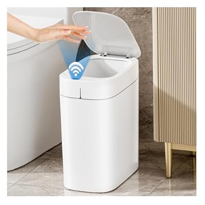 MOPALL Rechargeable Bathroom Trash Can,Motion Sensor Trash Can Automatic Touchless,White 3.5 Gallon Smart Garbage Can with Lid,Auto-Adsorption Slim Small Waste Basket for Bedroom,Bathroom,Kitchen