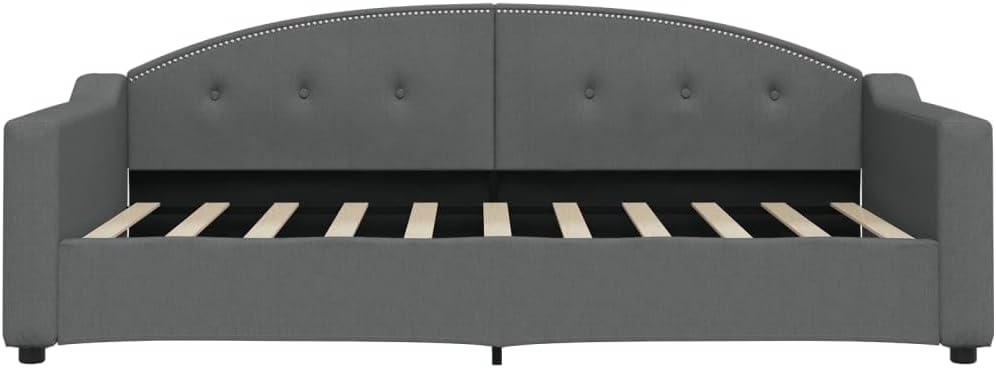 Modern Grey Daybed with Trundle Rectangular Fabric Polyester Frame Sturdy Platform Foundation Easy-Assembly Bedroom Furniture Minimalist Mattress-Support