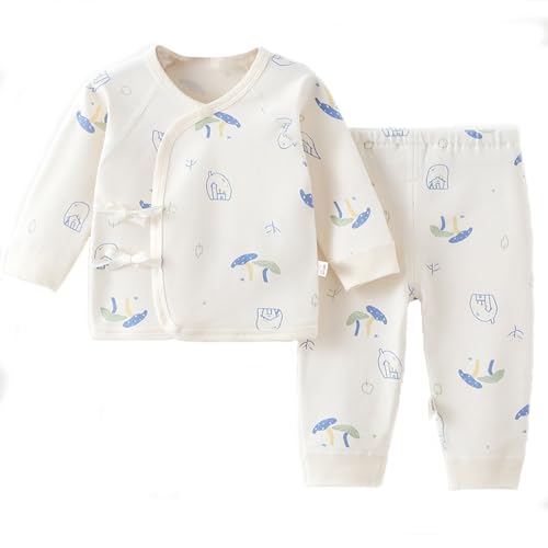 Image of TASLAR Cute Bear Cartoon Two Piece Clothes Set Cotton Long Sleeve Open Front Outfits Room Wear, Sleepwear, Soft Pajamas Top for Unisex Baby Boys Girls